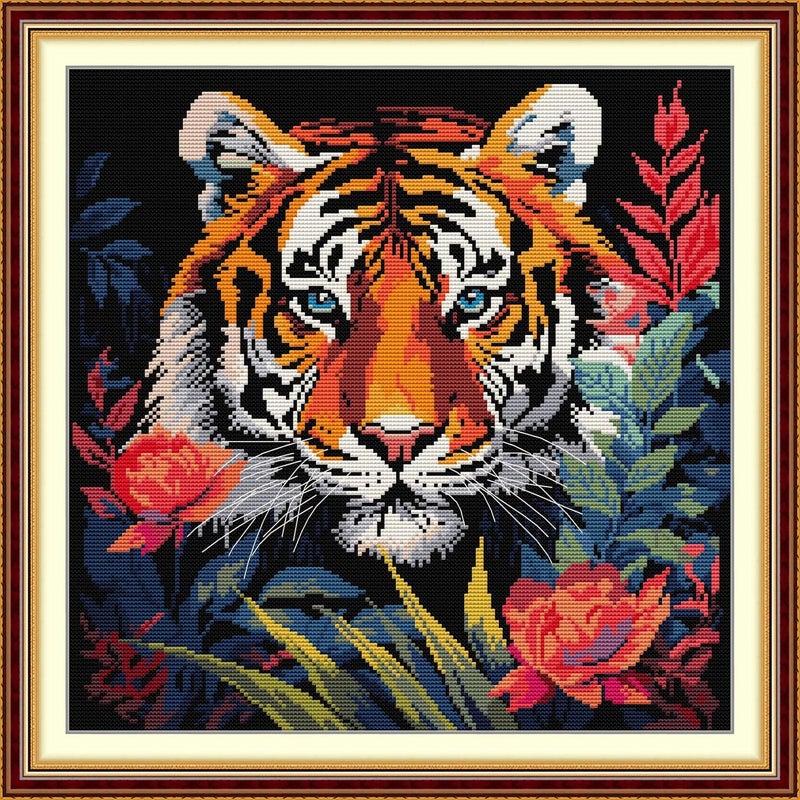 Maydiyer Counted Cross Stitch Kits for Adults,14CT Unprinted Pattern Embroidery Kits for Beginners,Easy Cross-Stitch Set DMC Threads Needlework-South China Tiger 15.8''×15.8'' - Image 1
